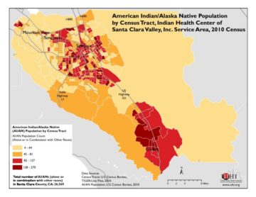 American Indian/Alaska Native Population by Census Tract: Indian Health Center of Santa Clara Valley, Inc. Service Area, 2010 Census