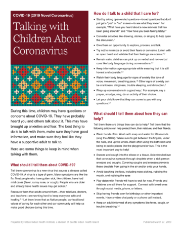 Talking with Children about COVID-19, a fact sheet and an illustrated poster