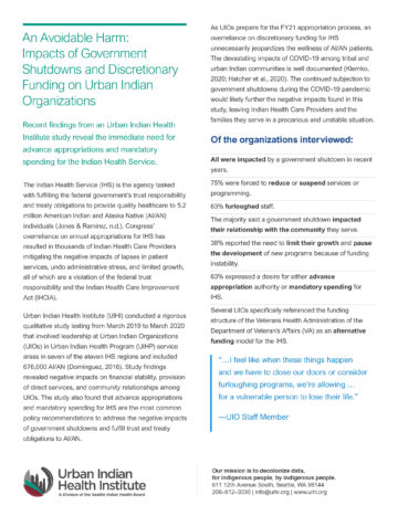 An Avoidable Harm: Impacts of Government Shutdowns and Discretionary Funding on Urban Indian Organizations