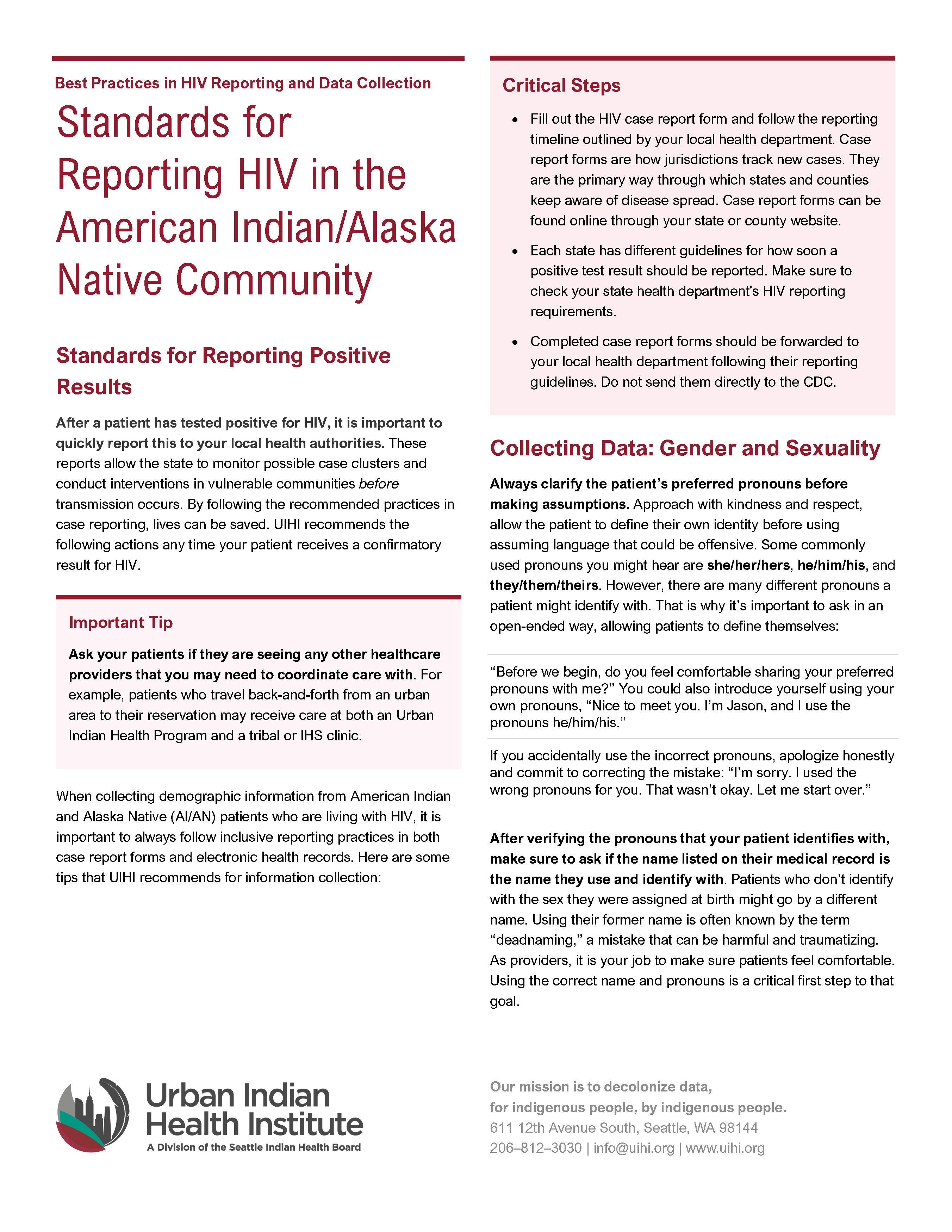 Best Practices in HIV Reporting and Data Collection in American Indian and Alaska Native Communities