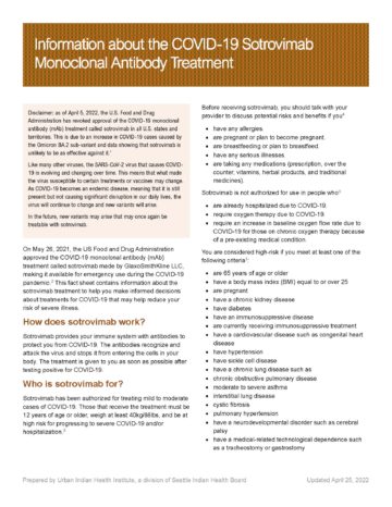 Information about the COVID-19 Sotrovimab Monoclonal Antibody Treatment