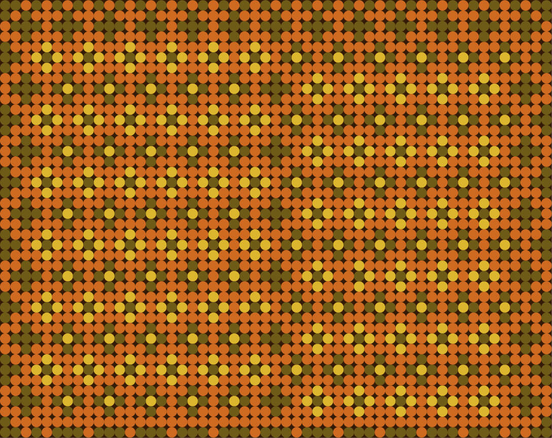 A digital dot pattern in yellow, orange, and brown.