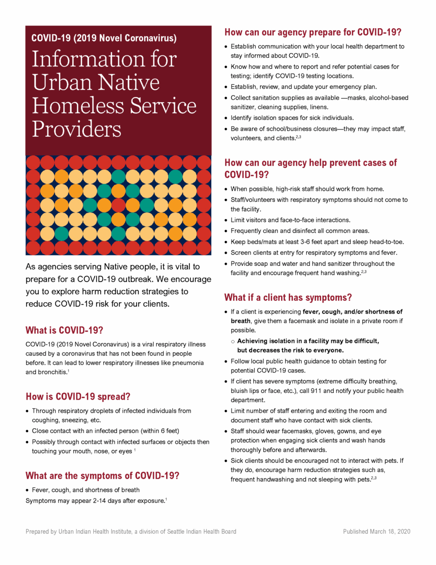 COVID-19 Information for Urban Native Homeless Service Providers