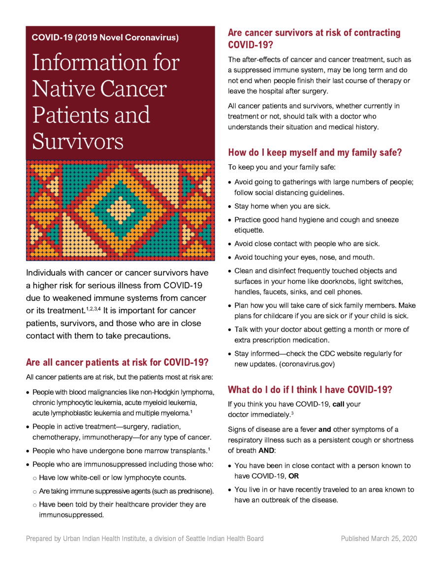 *Updated* COVID-19 Information for Native Cancer Patients and Survivors